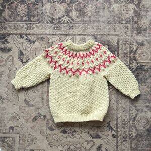 Cream and Pink Patterned Baby Sweater